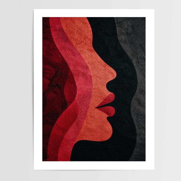 Poster abstrait rouge et noir - Formes organiques et chaleur enveloppante — Vierge - poster-presentation-produit — passe-partout blanc