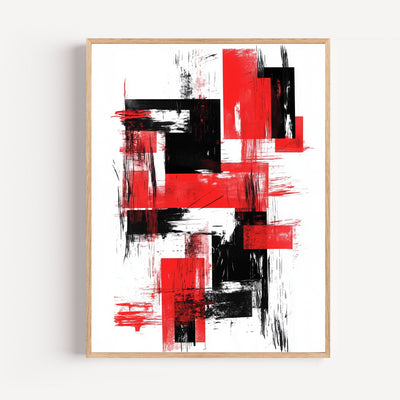 Red and Black Abstract Poster – Modern Geometric Art Print