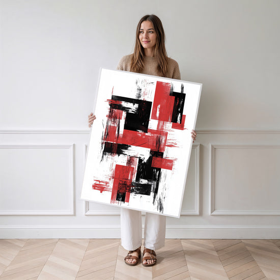 Poster Abstrait rouge et noir - Énergie graphique et moderne — Vierge - poster-femme-debout