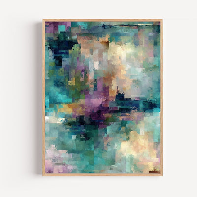 Poster abstrait turquoise et mauve - Douceur aquatique et lumineuse