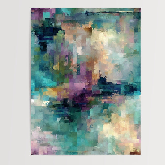 Poster abstrait turquoise et mauve - Douceur aquatique et lumineuse — Vierge - poster-presentation-produit