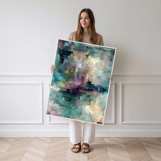 Poster abstrait turquoise et mauve - Douceur aquatique et lumineuse — Vierge - poster-femme-debout