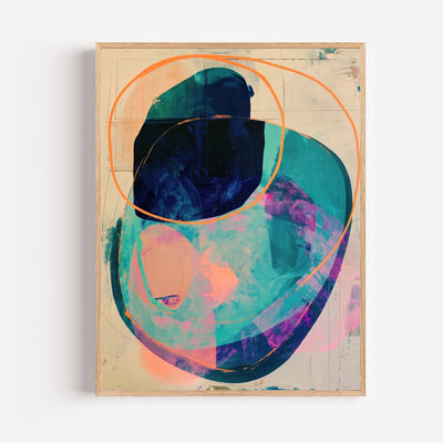Poster & affiche Abstrait cercles orange et turquoise - Rythme vivant et douceur