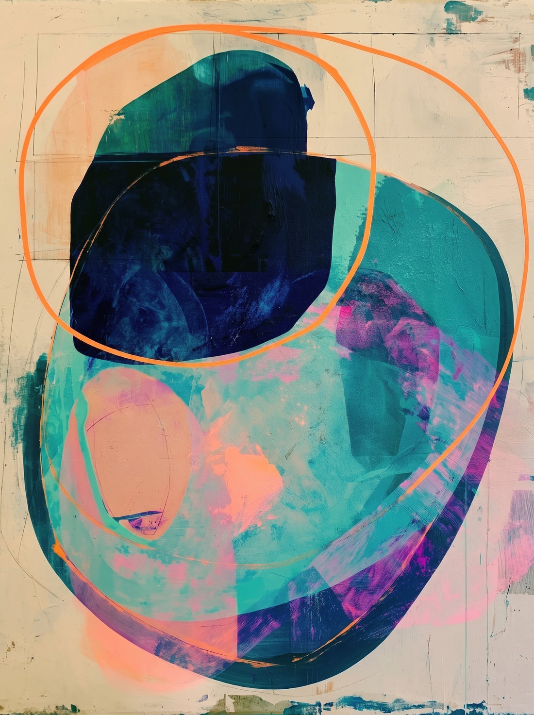 Poster & affiche Abstrait cercles orange et turquoise - Rythme vivant et douceur