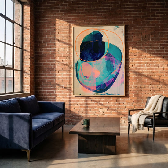Poster & affiche Abstrait cercles orange et turquoise - Rythme vivant et douceur — Décor sur-mesure (IA)