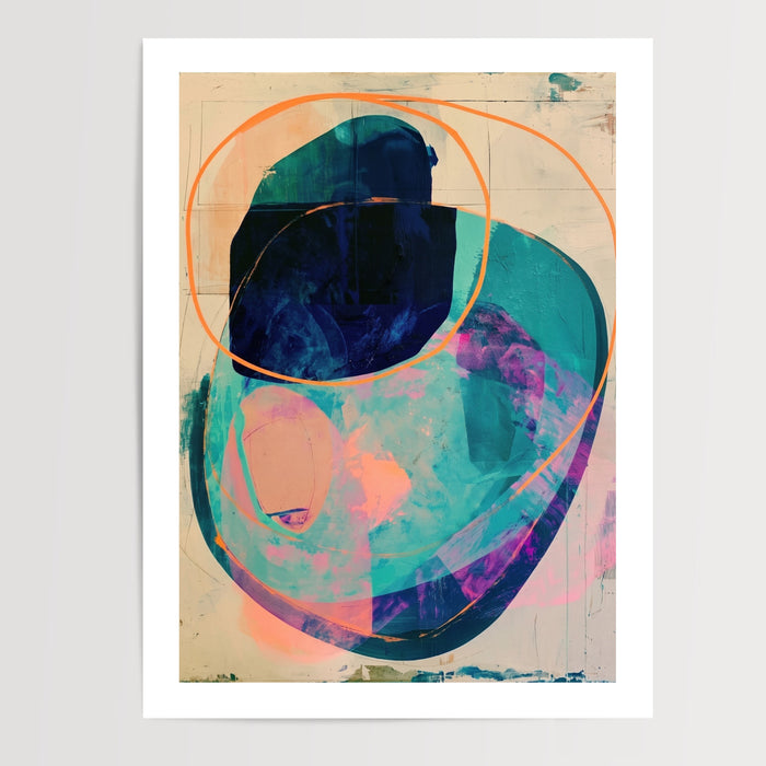 Poster & affiche Abstrait cercles orange et turquoise - Rythme vivant et douceur — Vierge - poster-presentation-produit — passe-partout blanc