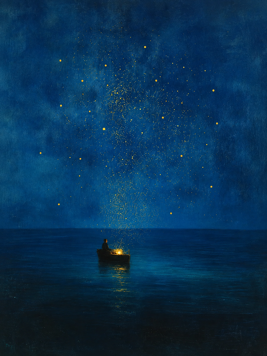 Poster & affiche Barque étoilée - Clarté dorée et douceur nocturne
