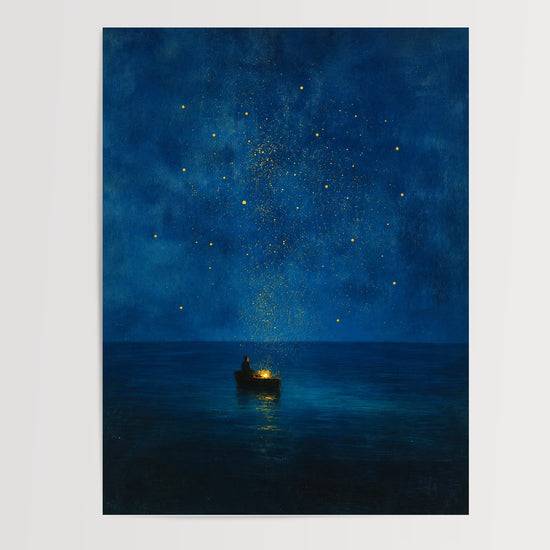 Poster & affiche Barque étoilée - Clarté dorée et douceur nocturne — Vierge - poster-presentation-produit