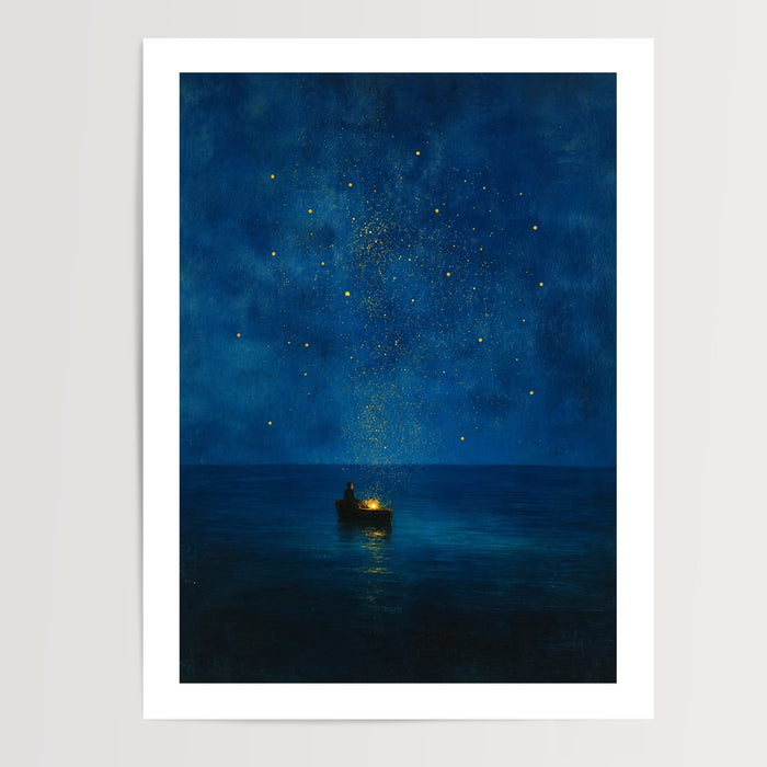 Poster & affiche Barque étoilée - Clarté dorée et douceur nocturne — Vierge - poster-presentation-produit — passe-partout blanc