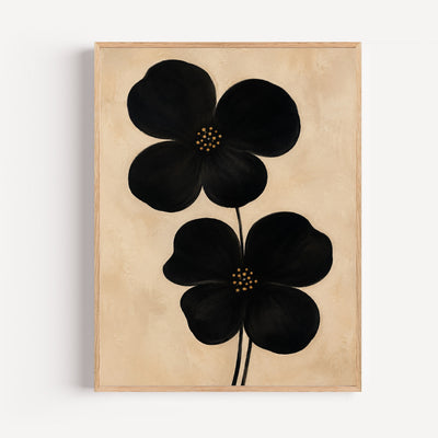 Poster zwarte bloemen minimalistisch – Japanse verfijning op beige