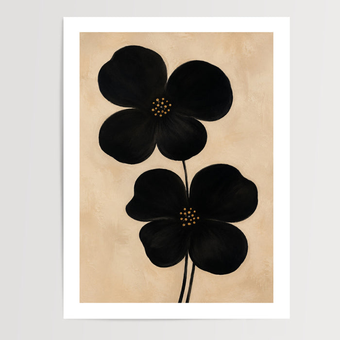 Poster & Affiche Fleurs noires minimalistes - Raffinement japonais sur beige — Vierge - poster-presentation-produit — passe-partout blanc