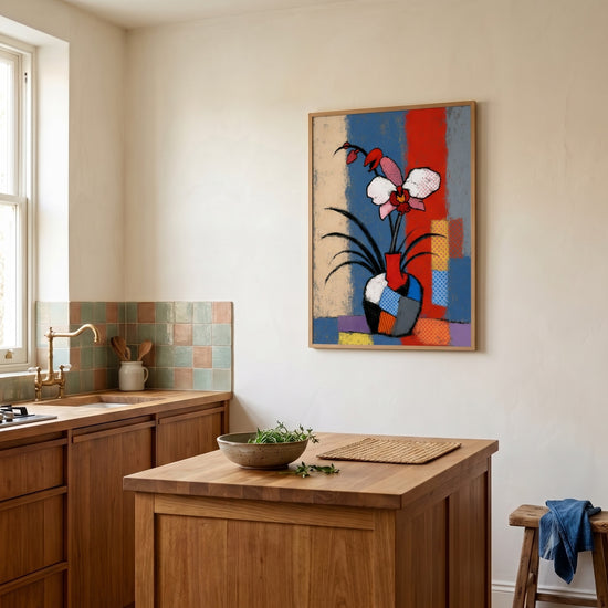 Poster & affiche Orchidée pop art - Énergie graphique et audace florale — Décor sur-mesure (IA)