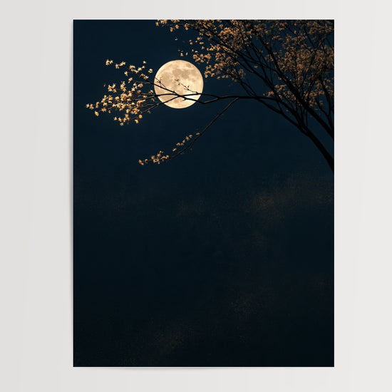 Moon and Cherry Blossom Night Poster — Product presentation