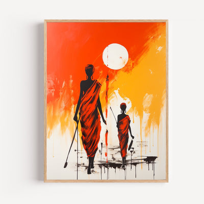 Poster Africain - Marche au soleil levant, chaleur et lumière