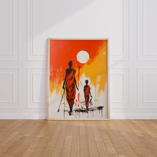 Poster Africain - Marche au soleil levant, chaleur et lumière — Vierge - living-room