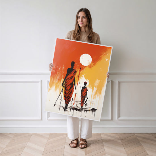 Poster Africain - Marche au soleil levant, chaleur et lumière — Vierge - poster-femme-debout
