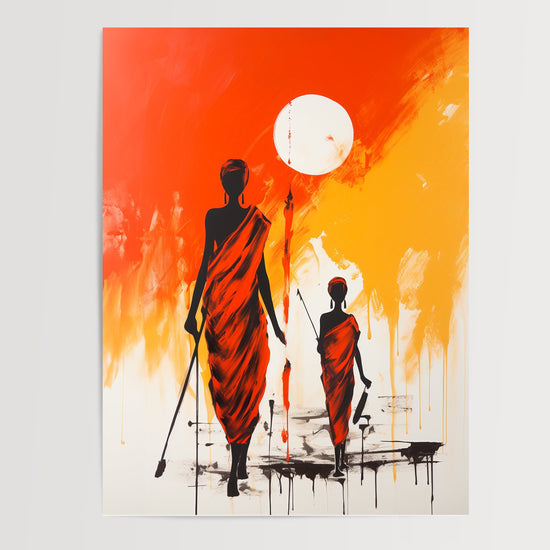 Poster Africain - Marche au soleil levant, chaleur et lumière — Vierge - poster-presentation-produit