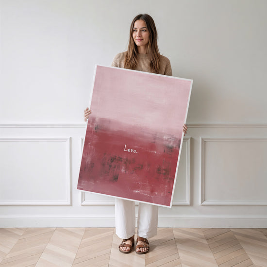 Poster Amour abstrait - Douceur rose et rouge pour un intérieur tendre — Vierge - poster-femme-debout