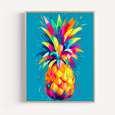 Poster Ananas arc-en-ciel - Fruit acidulé sur fond turquoise