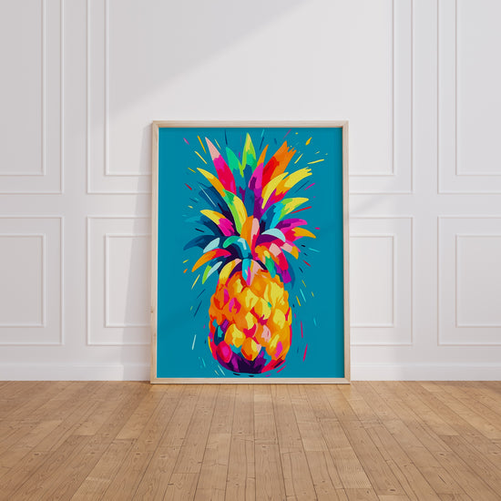 Poster Ananas arc-en-ciel - Fruit acidulé sur fond turquoise — Vierge - living-room