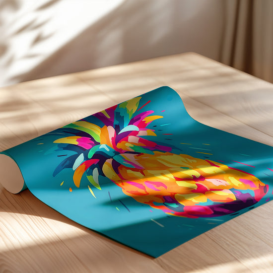 Poster Ananas arc-en-ciel - Fruit acidulé sur fond turquoise — Vierge - poster-enroullé