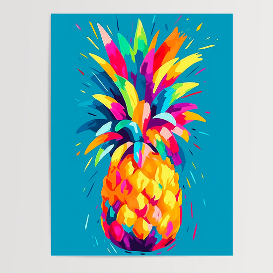 Poster Ananas arc-en-ciel - Fruit acidulé sur fond turquoise — Vierge - poster-presentation-produit