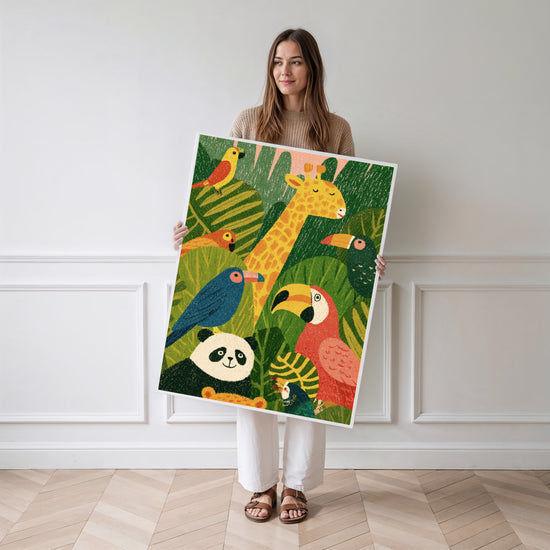 Poster Animaux exotiques - Une jungle joyeuse pour la chambre des petits — Vierge - poster-femme-debout
