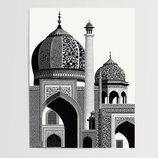 Poster Architecture islamique - Coupoles et arabesques en noir et blanc — Vierge - poster-presentation-produit