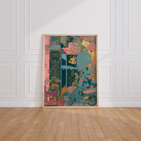 Poster Asie urbaine - Ruelle lumineuse au crépuscule — Vierge - living-room