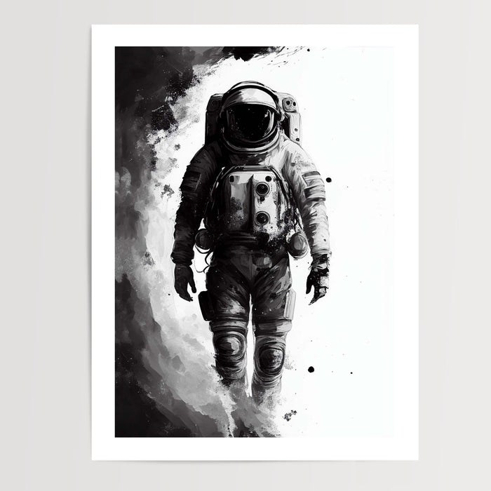 Poster Astronaute - Silhouette énigmatique en noir et blanc — Vierge - poster-presentation-produit — passe-partout blanc