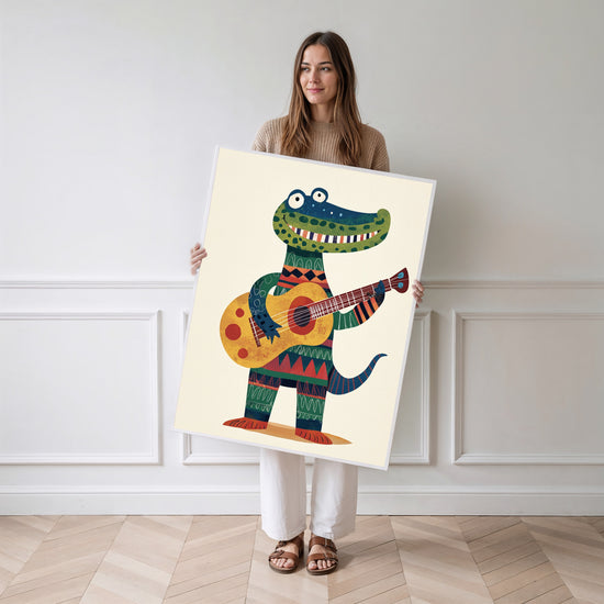 Poster Bébé Crocodile - Un joyeux concert de guitare — Vierge - poster-femme-debout