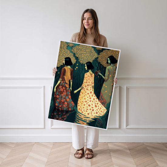 Poster Baigneuses indiennes - Douceur d'un bain sous la lune — Vierge - poster-femme-debout
