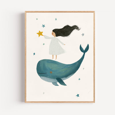 Poster Baleine - Une petite fille décroche son étoile