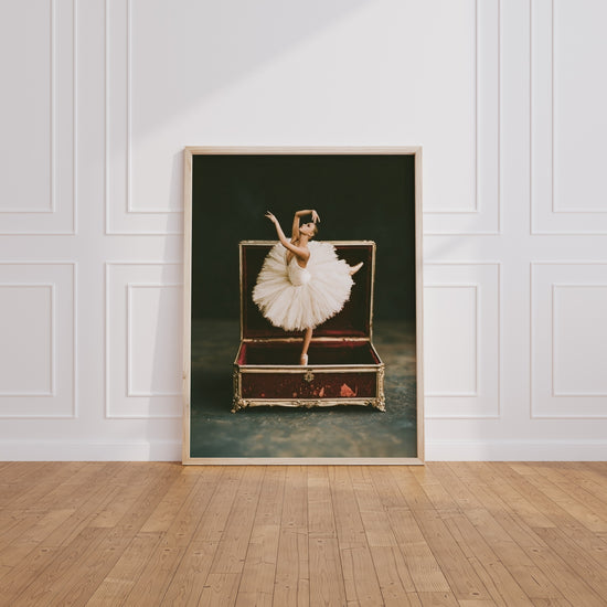 Ballerina Poster in living room mockup (unframed)