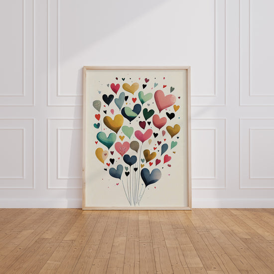 Poster Ballons cœur - Envolée tendre vers les rêves d'enfance — Vierge - living-room