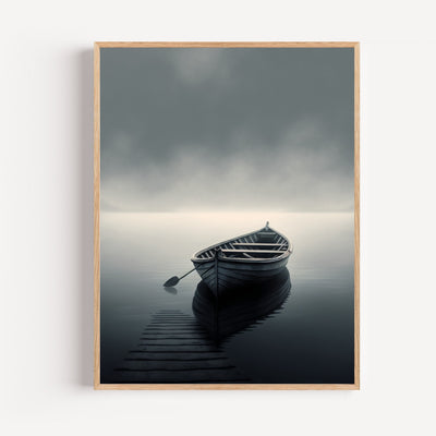 Poster Barque dans la brume - Sérénité d'une mer apaisée
