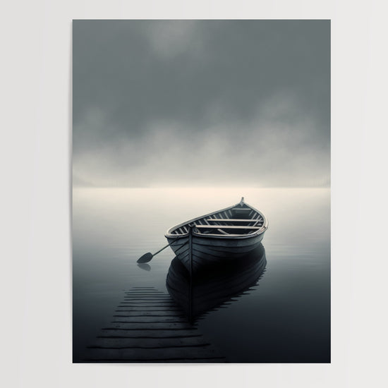 Poster Barque dans la brume - Sérénité d'une mer apaisée — Vierge - poster-presentation-produit