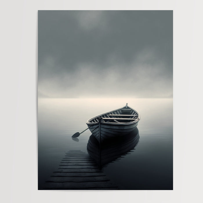 Poster Barque dans la brume - Sérénité d'une mer apaisée — Vierge - poster-presentation-produit