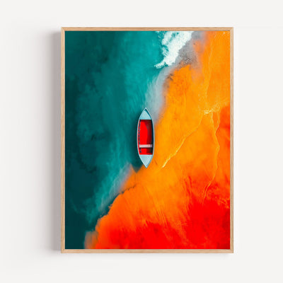 Poster Barque maritime - Calme entre deux eaux au coucher du soleil