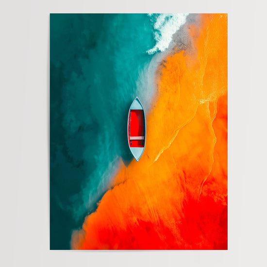 Poster Barque maritime - Calme entre deux eaux au coucher du soleil — Vierge - poster-presentation-produit