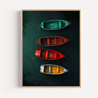 Póster Barcas de colores – Dulzura de un lago en reposo