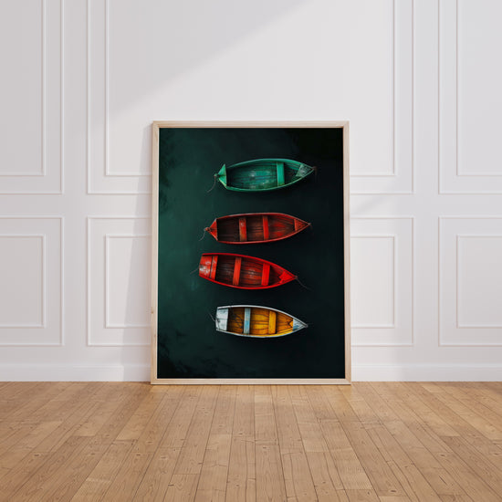 Poster Barques colorées - Douceur d'un lac au repos — Vierge - living-room