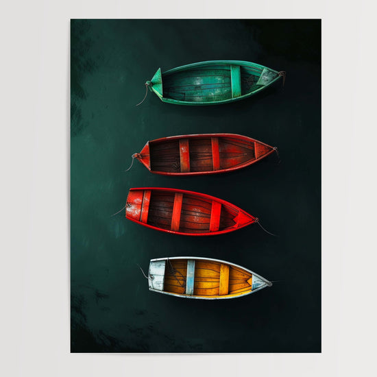 Poster Barques colorées - Douceur d'un lac au repos — Vierge - poster-presentation-produit