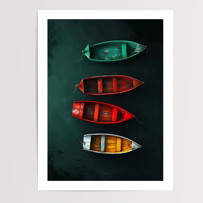 Poster Barques colorées - Douceur d'un lac au repos — Vierge - poster-presentation-produit — passe-partout blanc