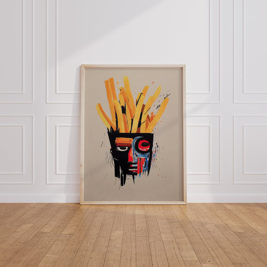 Poster Basquiat - Visage pop aux cheveux de frites en cuisine — Vierge - living-room