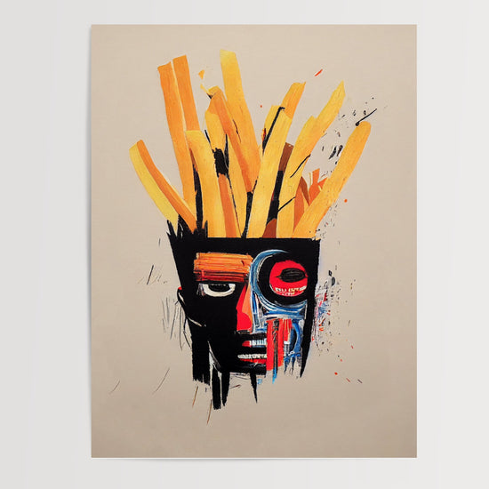 Poster Basquiat - Visage pop aux cheveux de frites en cuisine — Vierge - poster-presentation-produit
