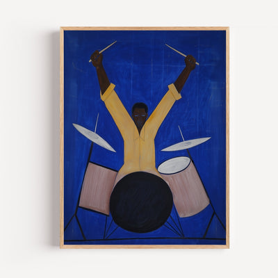 Poster Batteur - L'élan joyeux d'un musicien en pleine lumière