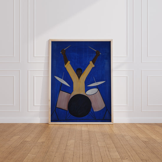 Poster Batteur - L'élan joyeux d'un musicien en pleine lumière — Vierge - living-room