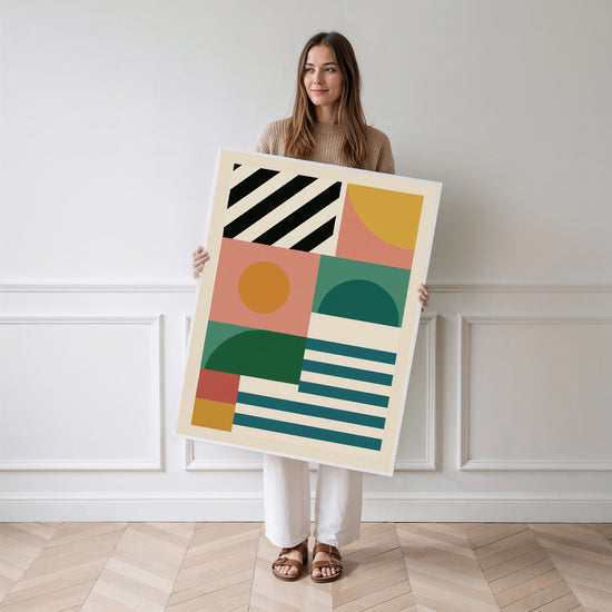 Poster Bauhaus - Formes douces et couleurs de soleil — Vierge - poster-femme-debout