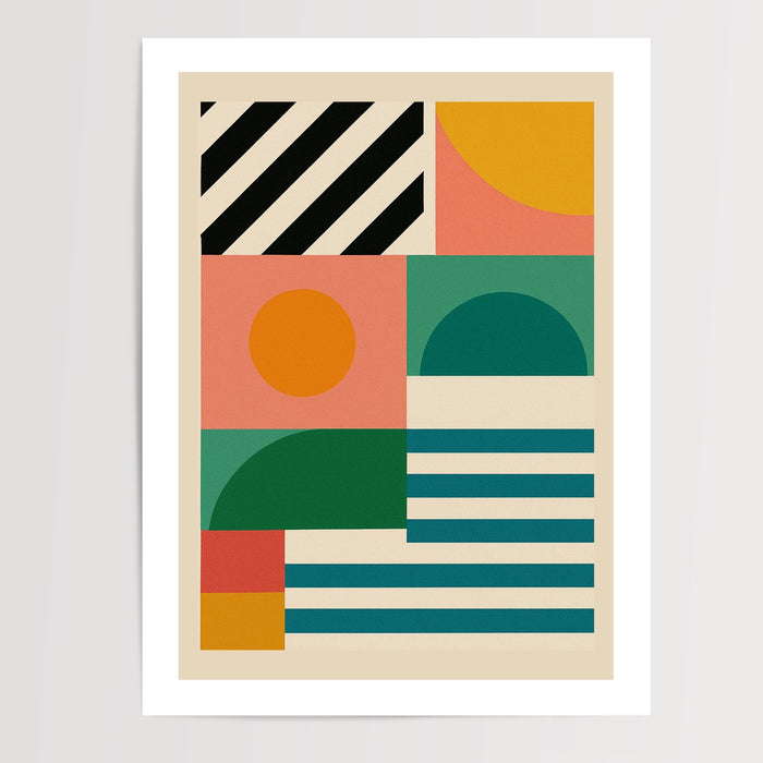 Poster Bauhaus - Formes douces et couleurs de soleil — Vierge - poster-presentation-produit — passe-partout blanc
